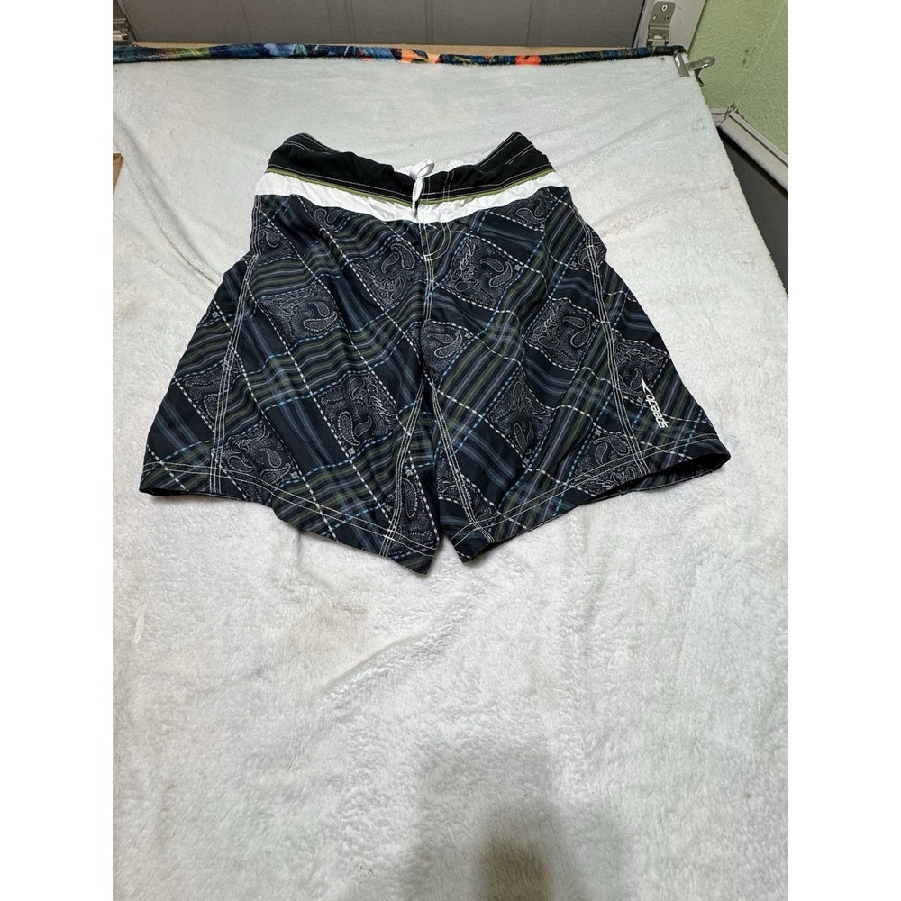 Speedo Mens Swim Trunks Board Shorts Sz L Paisley Print Green White Blue
